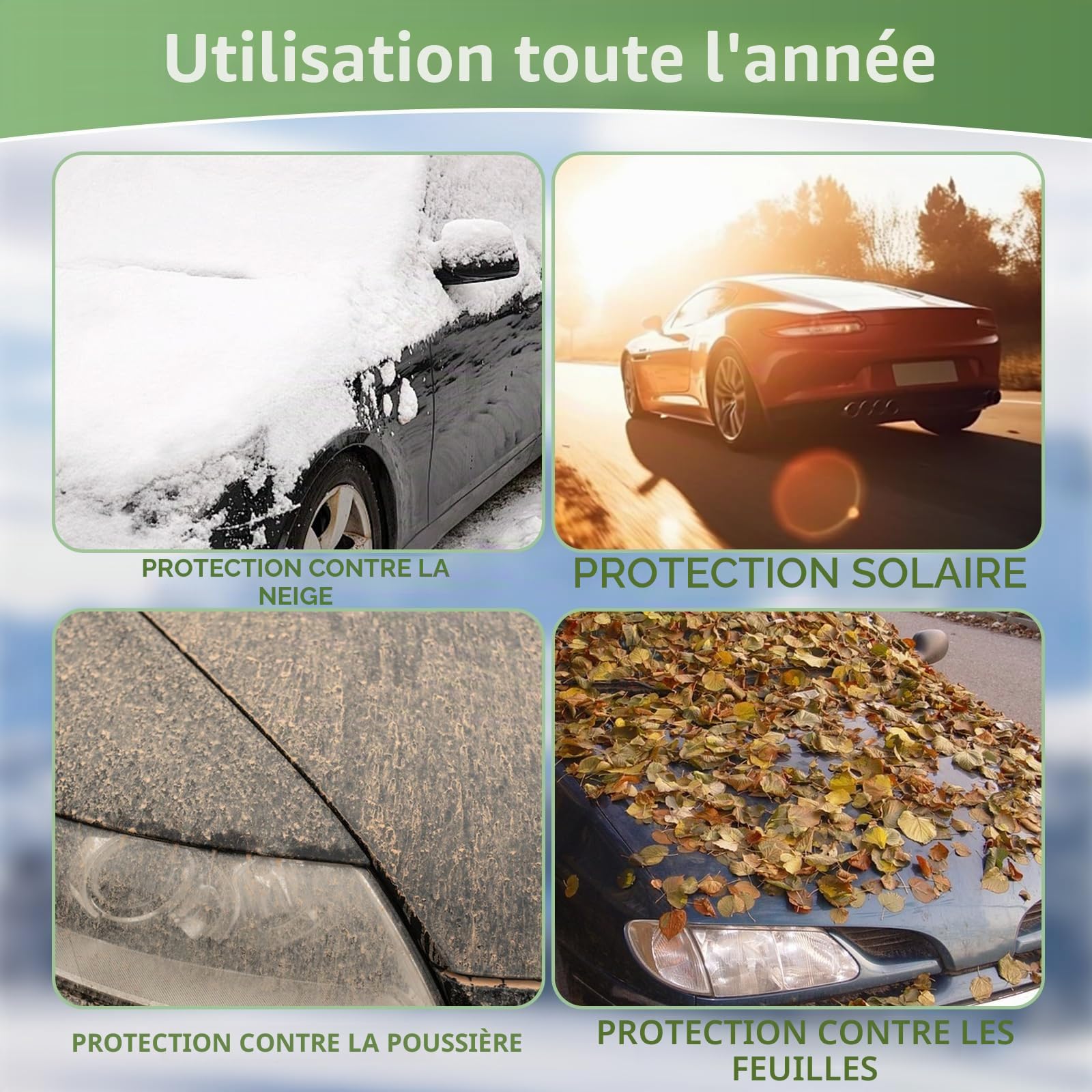 Bâche Pare-Brise Voiture Magnétique Protection Givre Hiver - Couverture Pare Brise Anti Neige Glace Pluie Soleil UV avec Fixation Sécurisée pour Voiture SUV (Grande Taille)