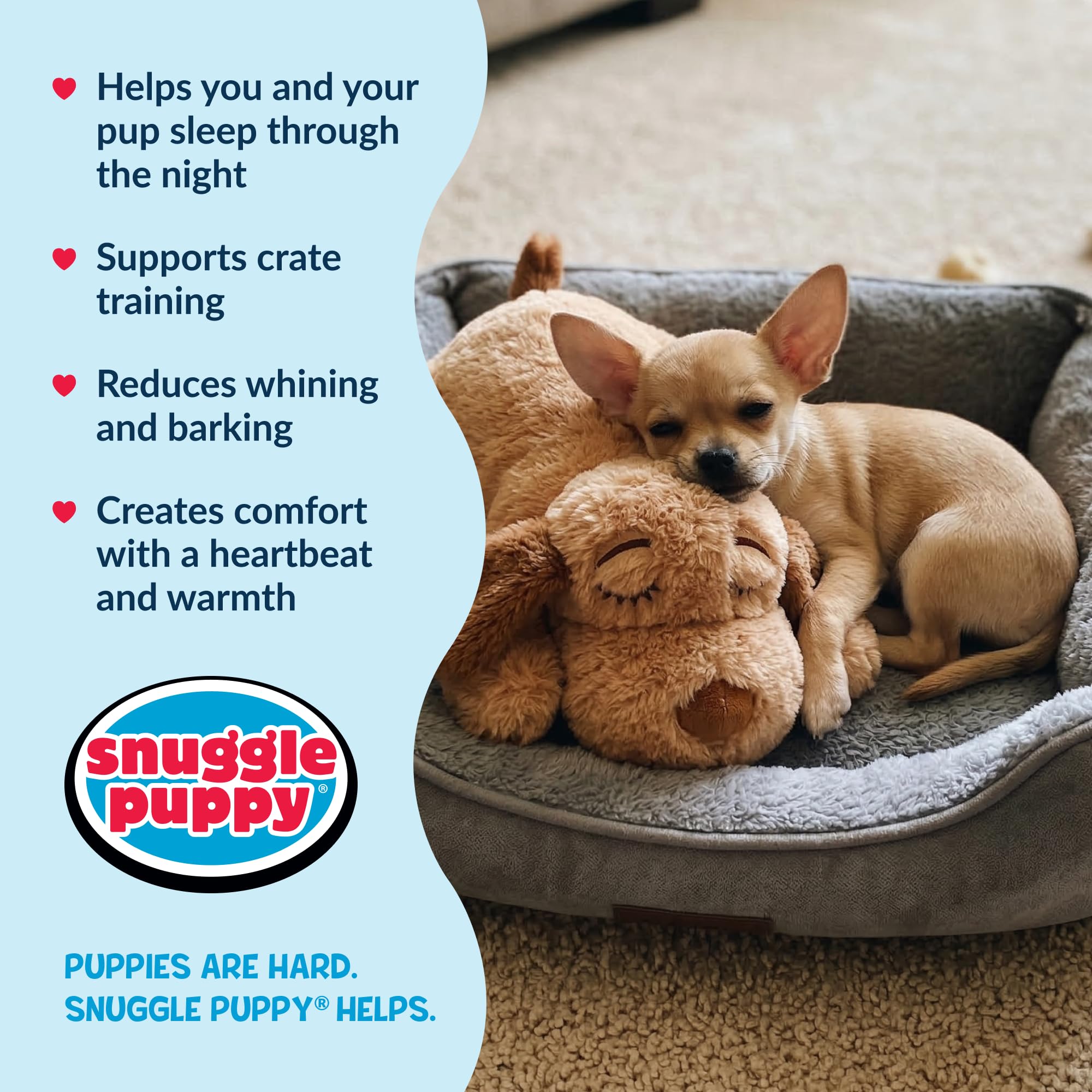 Snuggle Puppy Giocattolo per cuccioli con battito cardiaco per cani, sollievo dall'ansia e aiuto calmante per cani, comodo giocattolo per cani, allenamento comportamentale e aiuto per dormire