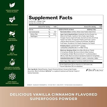 Nutrology TRIPACT Protein Powder, 7-in-1 Meal Replacement Shake, Vanilla Latte Cinnamon (40 Servings) & Greens & Fruits Powder-Naturally Sourced Superfood, Vanilla Cinnamon (30 Servings)