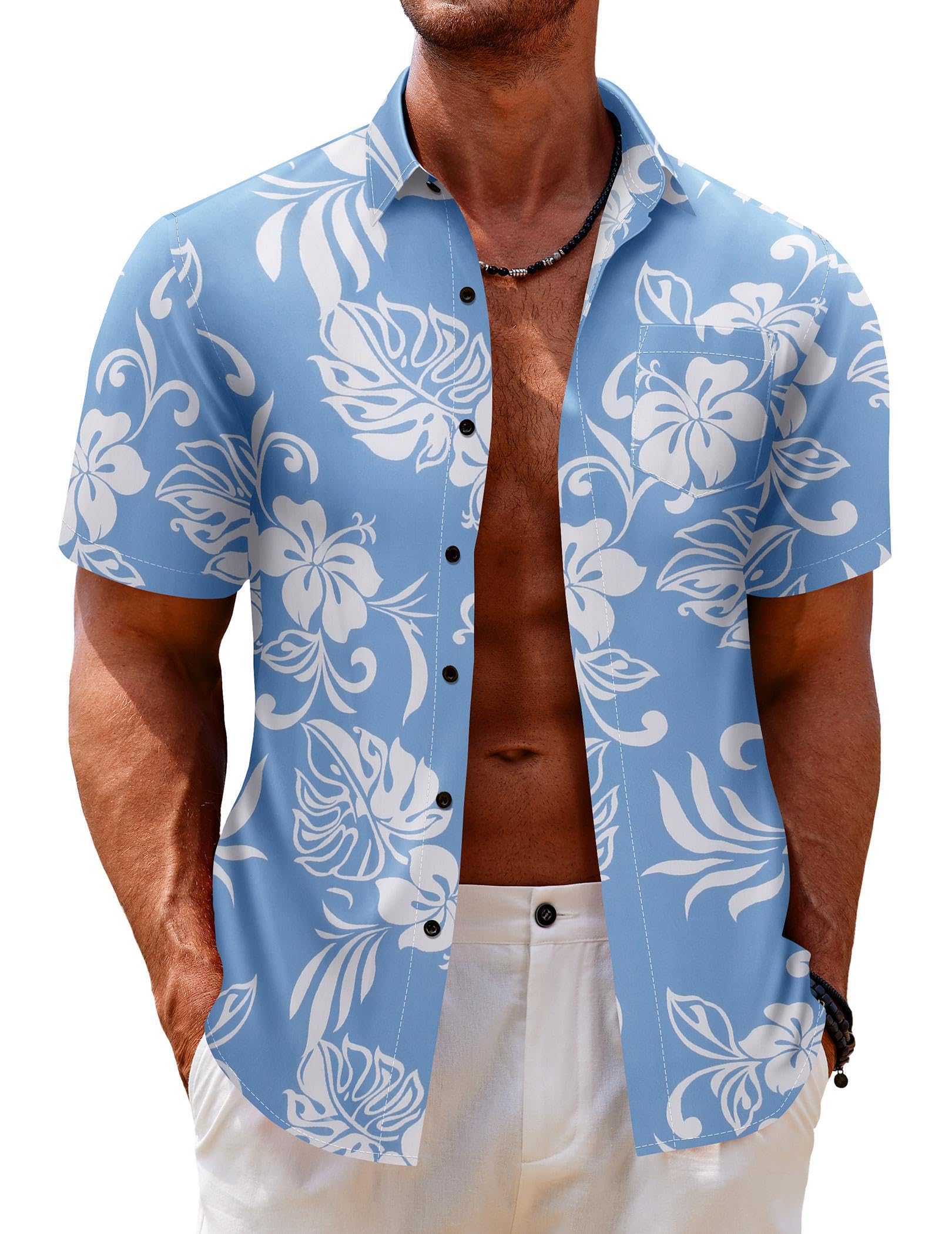 COOFANDYMen's Hawaiian Shirt Short Sleeve Casual Button Down Floral Printed Beach Shirts with Pocket