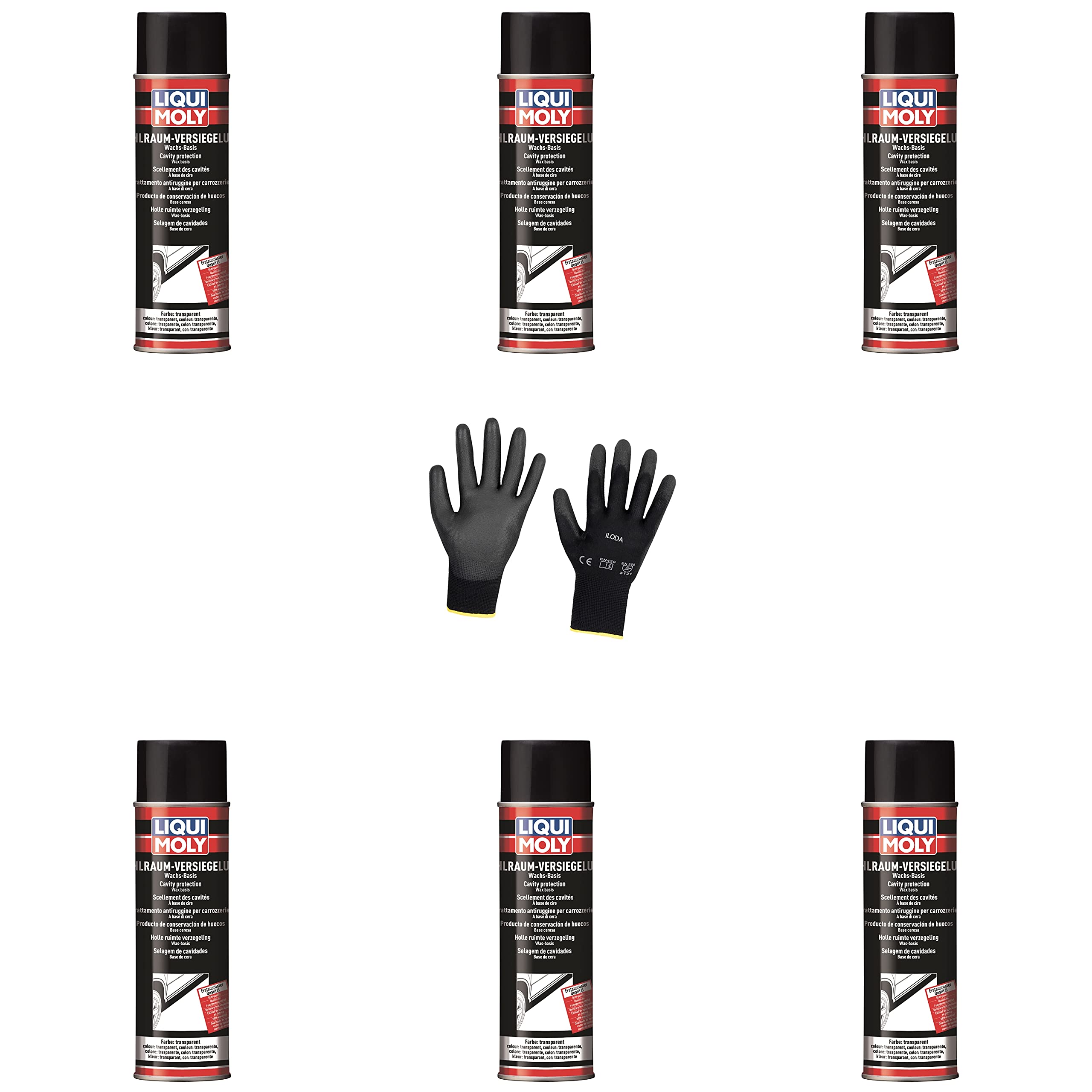 6xOriginal Liqui Moly 500ml Hohlraumversiegelung transparent 6115 Schutzhandschuhe