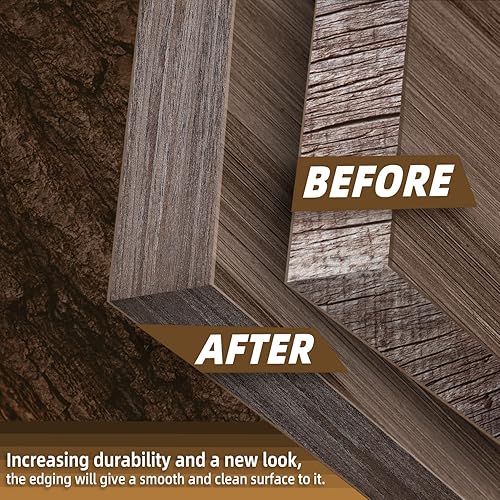 Miniatura 3 de Bandas de borde de nogal, rollo de bandas de borde de chapa de 34 pulgadas x 50 pies, bandas de cinta de madera real pre-pegadas flexibles para