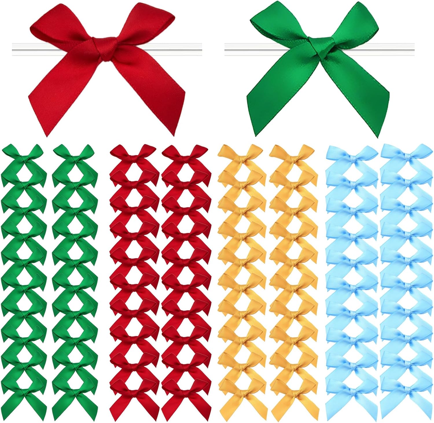 100 Packs Christmas Twist Tie Bows, Satin Ribbon Bows for