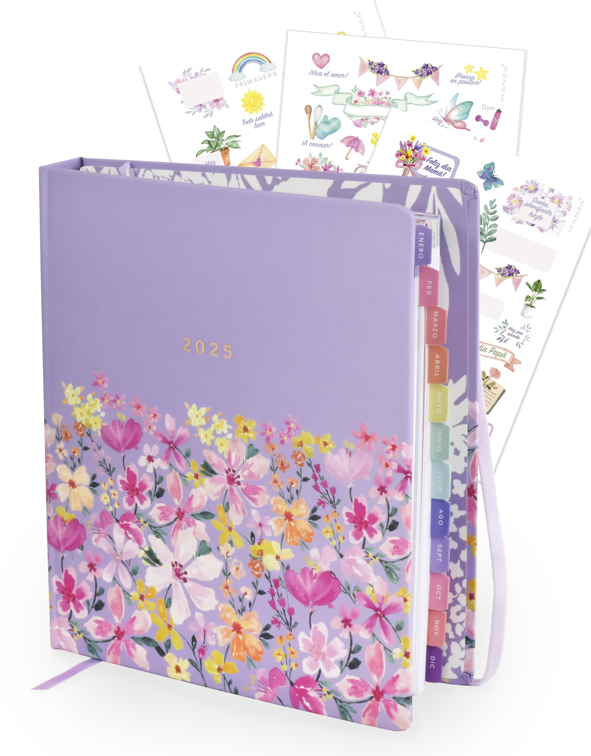 MANOA® Agenda 2026 "VIDA" Día Por Página - Medidas (A5+) 20 X 23 Cm - 380 Páginas - Incluye Separadores Mensuales (Con Stickers Y Bolígrafo