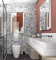 Vista 4 de Papel de contacto para encimera de terrazo gris de 400 x 15.8 pulgadas, impermeable, autoadhesivo, granito, mármol, papel tapiz de vinilo