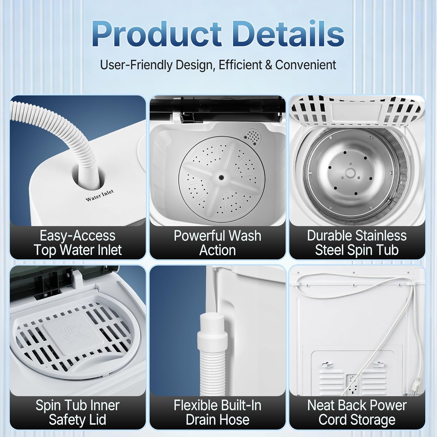 HomGarden Portable Washing Machine Twin Tub, 13lbs Total Capacity Compact Mini Washer and Spin Dryer with Timer Control, Built-in Drain Pump and Inlet Hose, Perfect for Apartment, Dorm, RV, Camping