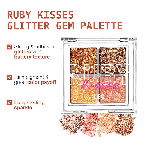 Miniatura 3 de Ruby Kisses Paleta de gemas con purpurina, 4 tonos altamente pigmentados, textura mantecosa, maquillaje de ojos de larga duración (Leo)