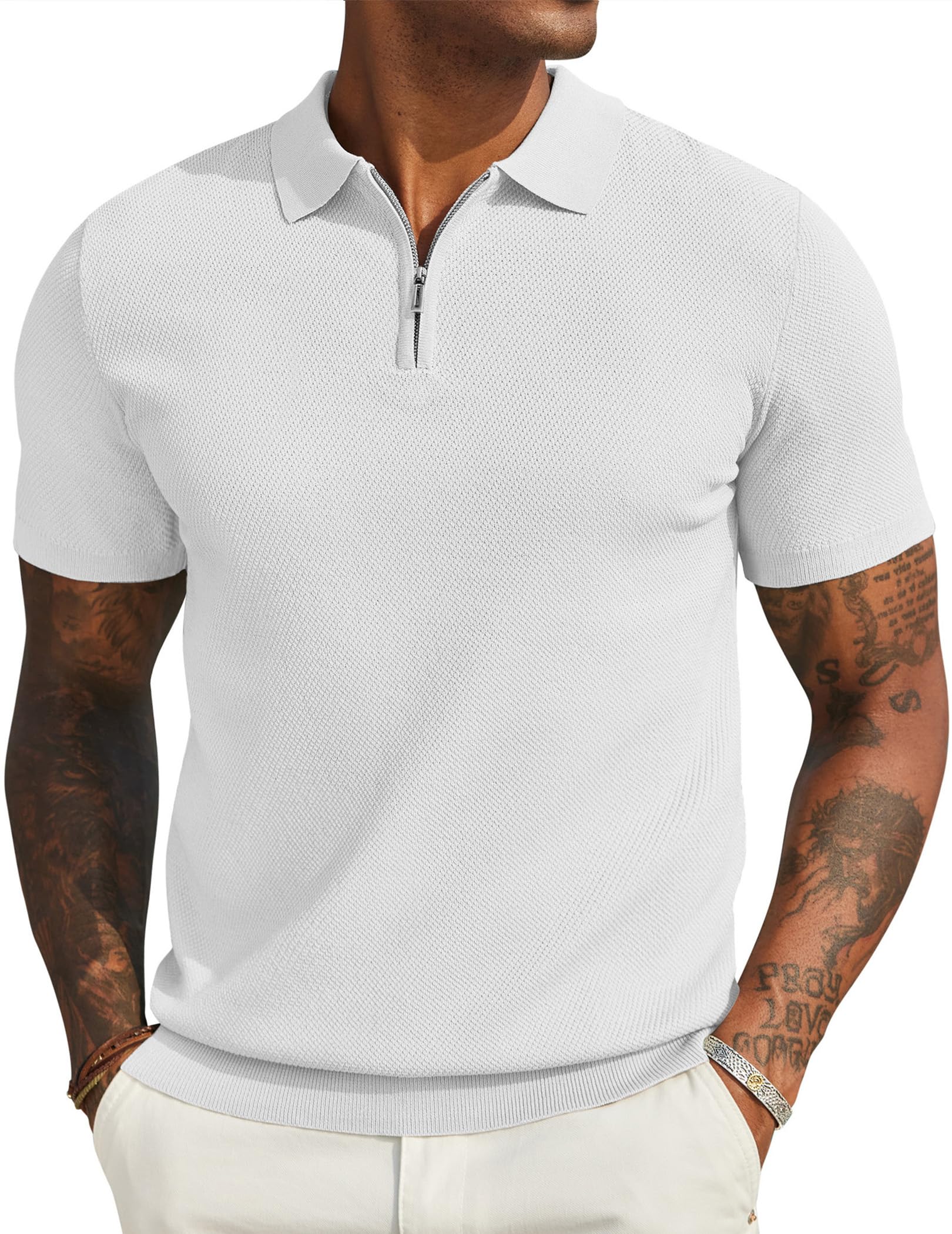 Amazon.com: COOFANDY Mens Textured Knit Polo Shirts Zipper Polo