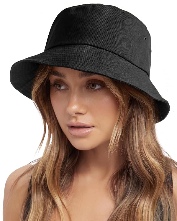 FURTALK Bucket Hats for Women Washed Cotton Packable Summer Beach Sun Hats Bucket Hat with Strings for Travel Black by FURTALK - Used condition - US$8.98