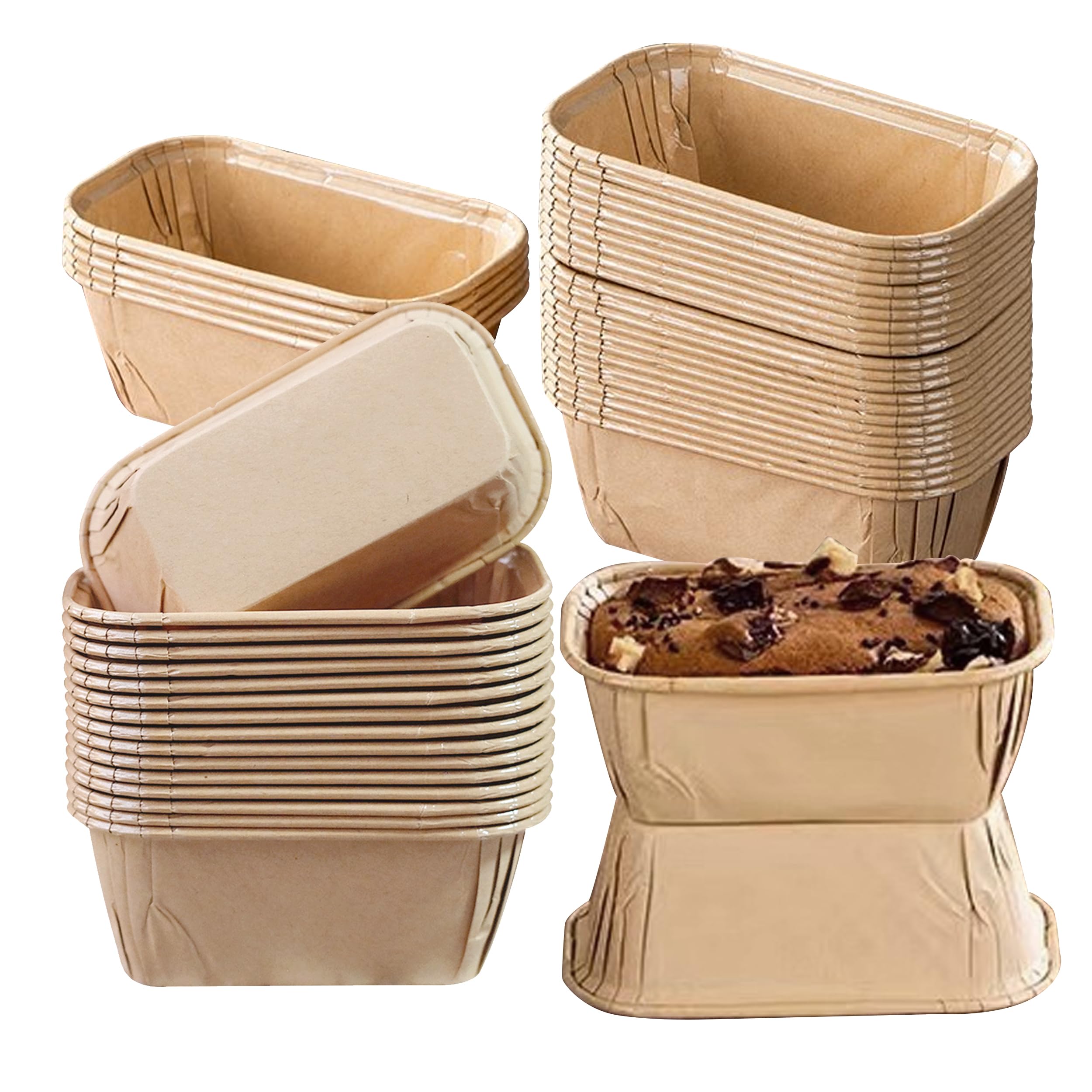 Lot de 50 mini moules à gâteau rectangulaires en papier 8 × 4 × 4 cm, petits moules à gâteau, moules à pain, moules à muffins en papier pour muffins, pain, marron