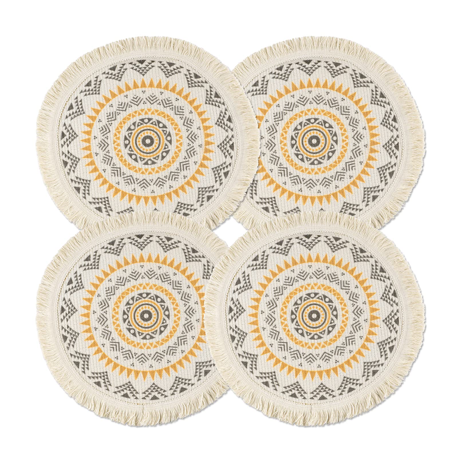 Sungea Mandala Round Placemats Set of 4 Boho Cotton Woven Macrame