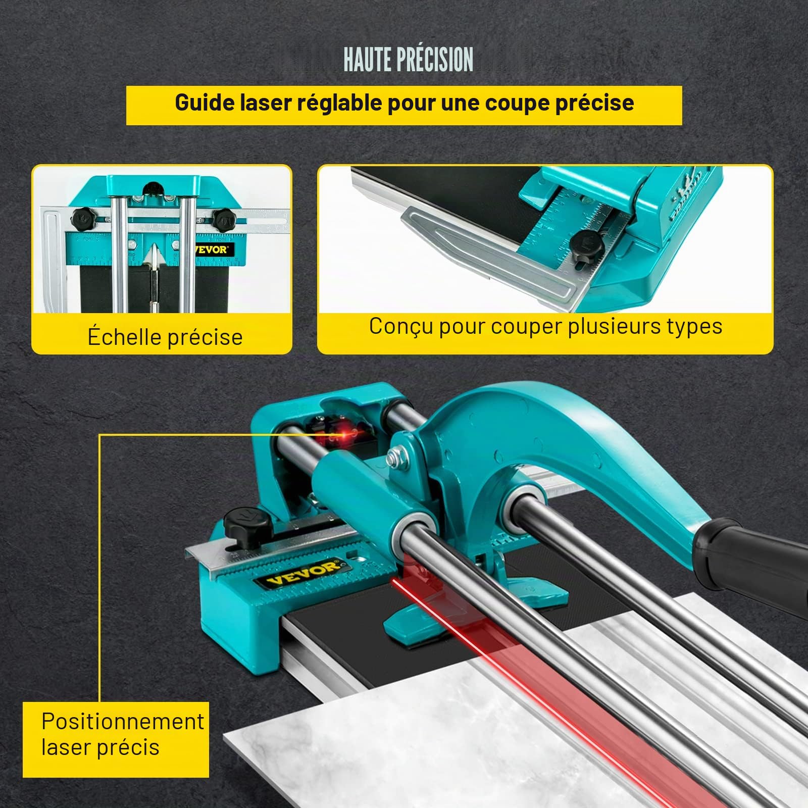 Mophorn Coupe-Carrelage 800mm, Coupe-carreaux Manuel avec Double Rails et Supports, Outil Manuel pour Couper les Carreaux avec Positionnement Laser Précise, Echelle Réglable, Coupe Biseautée