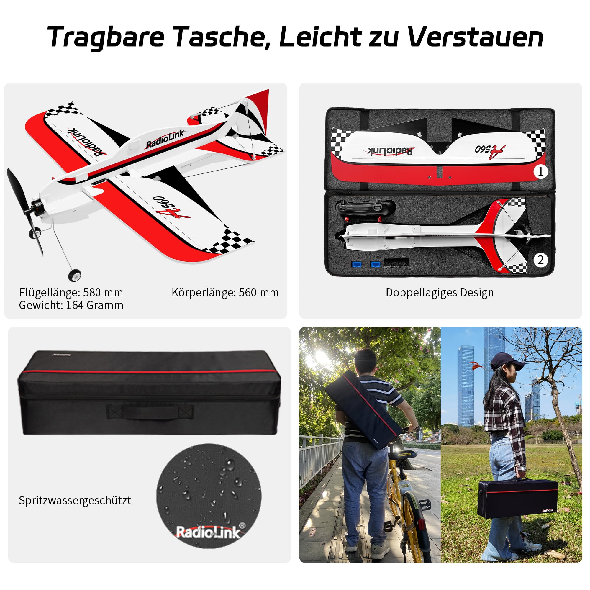 Radiolink A560 RC Flugzeug 3D Kunstflugzeug Bereit zu fliegen (RTF) 4 Kanäle mit Byme-A Gyro Flugregler, T8S Fernseteuerung, R8FM Empfänger Brushless Motor Freundlich für Anfänger & Fortgeschrittener