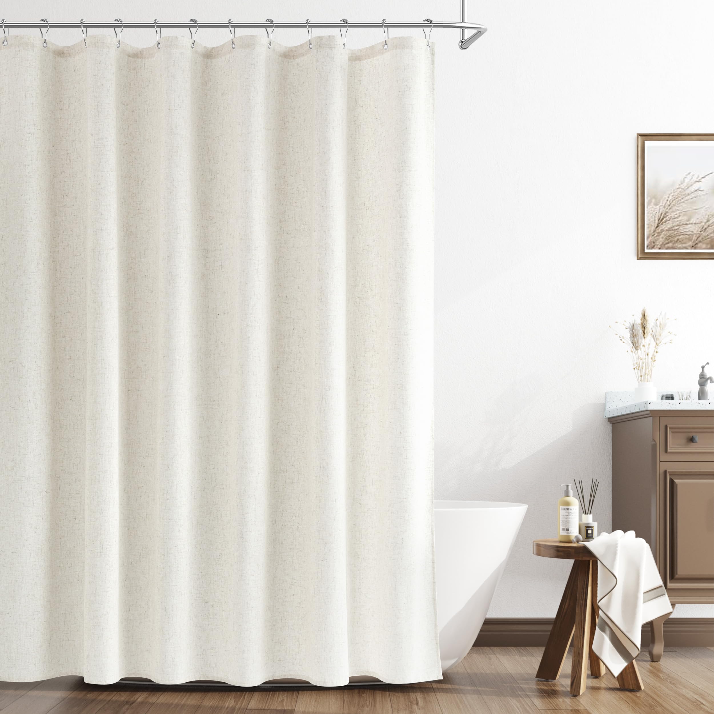 Naturoom Linen Shower Curtain 82 Inch Long for Bathroom Cream 1 Panel
