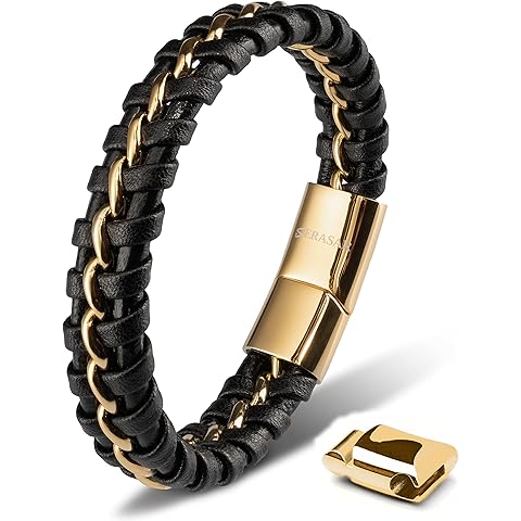 SERASAR Premium Leather Bracelet Men | Stainless Steel Magnetic Clasp | Three Colors | Jewelry Box Included
