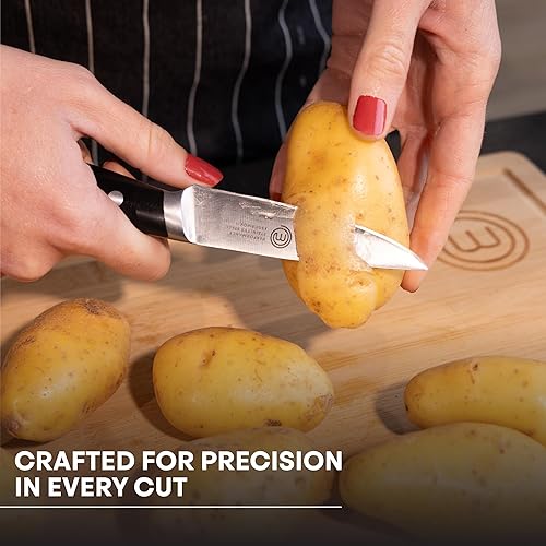 Miniatura 9 de MasterChef Santoku - Cuchillo de cocina de 12 pulgadas con hoja de acero inoxidable de alto carbono y asas triples remachadas, cuchillo de cocina de