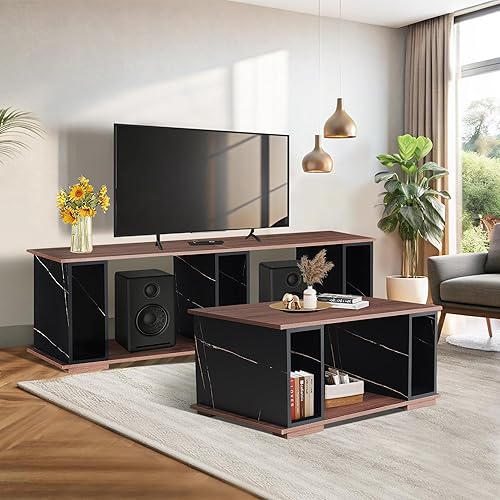 GIA Home Furniture - Juego de 2 mesas auxiliares y soporte para TV, juego de mesa de sala de estar, incluye centro de entretenimiento de 65 pulgadas