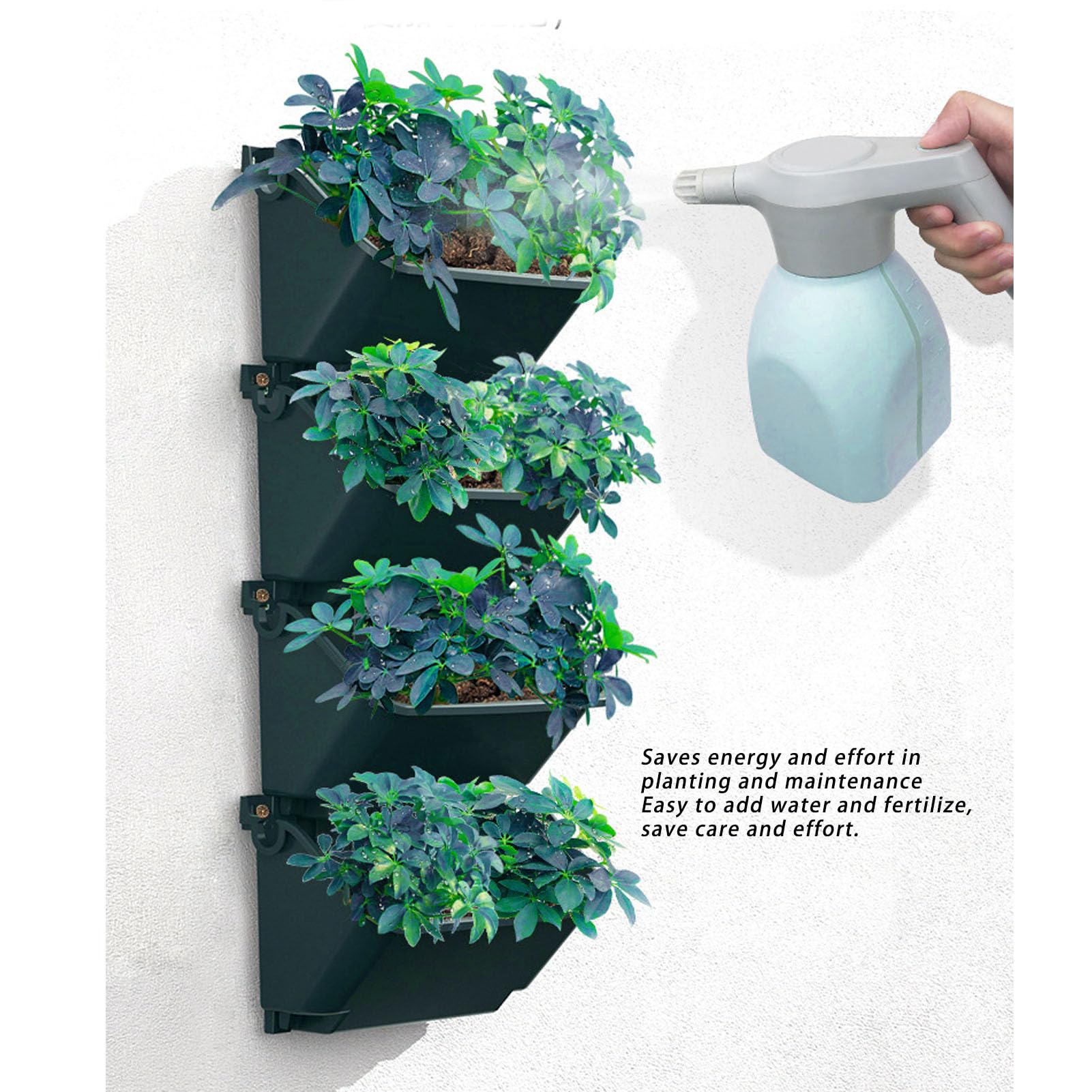 VivaGarden Fioriera per Esterni Verticale a 3 Livelli con 6 Vasi in Acciaio e Plastica 52x14x66 cm colore Verde Scuro