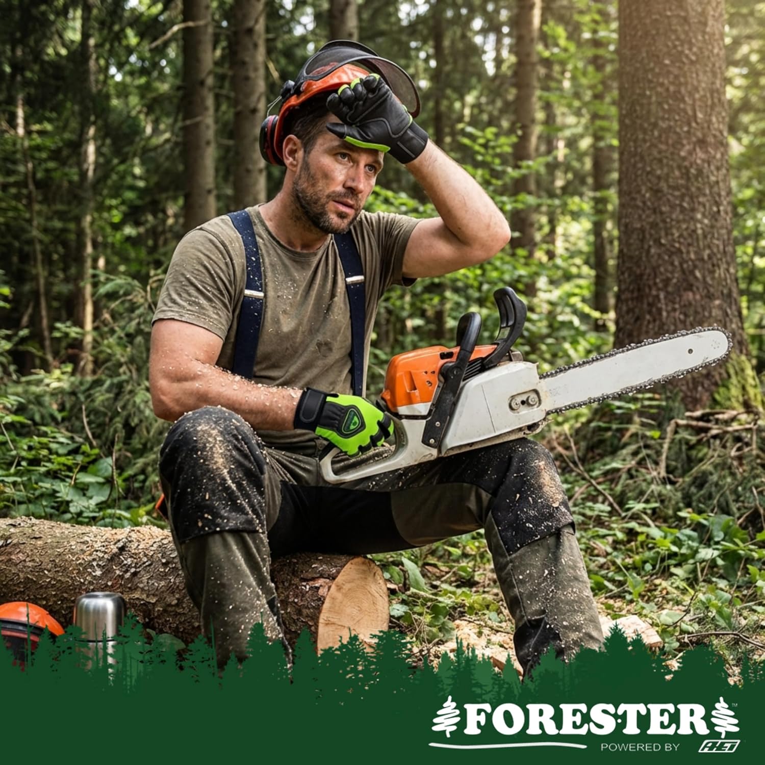 FORESTER Hi-Vis Chainsaw Gloves | Anti-Vibration Leather Safety Gloves for Chainsaw Work, Logging & Tree Cutting | Cut-Resistant Protection