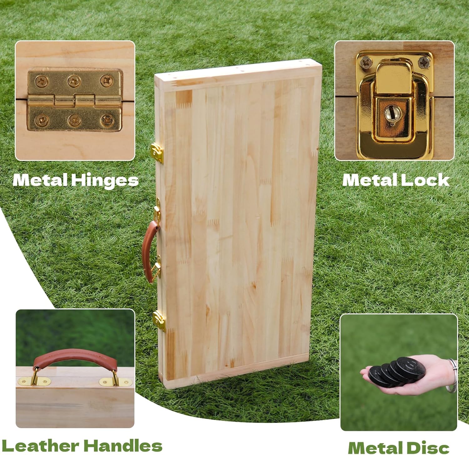 Lawn Outdoor Family Game Wooden Breton Palet Board Game Solid Wood Gaming Board Cornhole Board with 12 Metal Discs Palet Breton Game Set Backyard Games (Log)