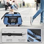 Petsfit Pet Carrier with Wheels, Rolling Dog Carrier for Small Dogs or 2 Small Cats, Airline Approved Dog Carrier with Telescopic Handle Perfect for Travelling Under 15lb,Blue