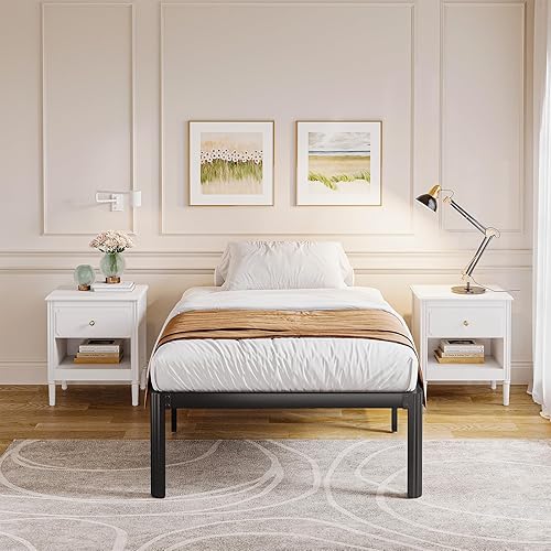 Miniatura 15 de Askeld Base de cama de tamaño matrimonial, plataforma de metal de 18 pulgadas de alto con patas de esquina redonda, no necesita somier, base de cama