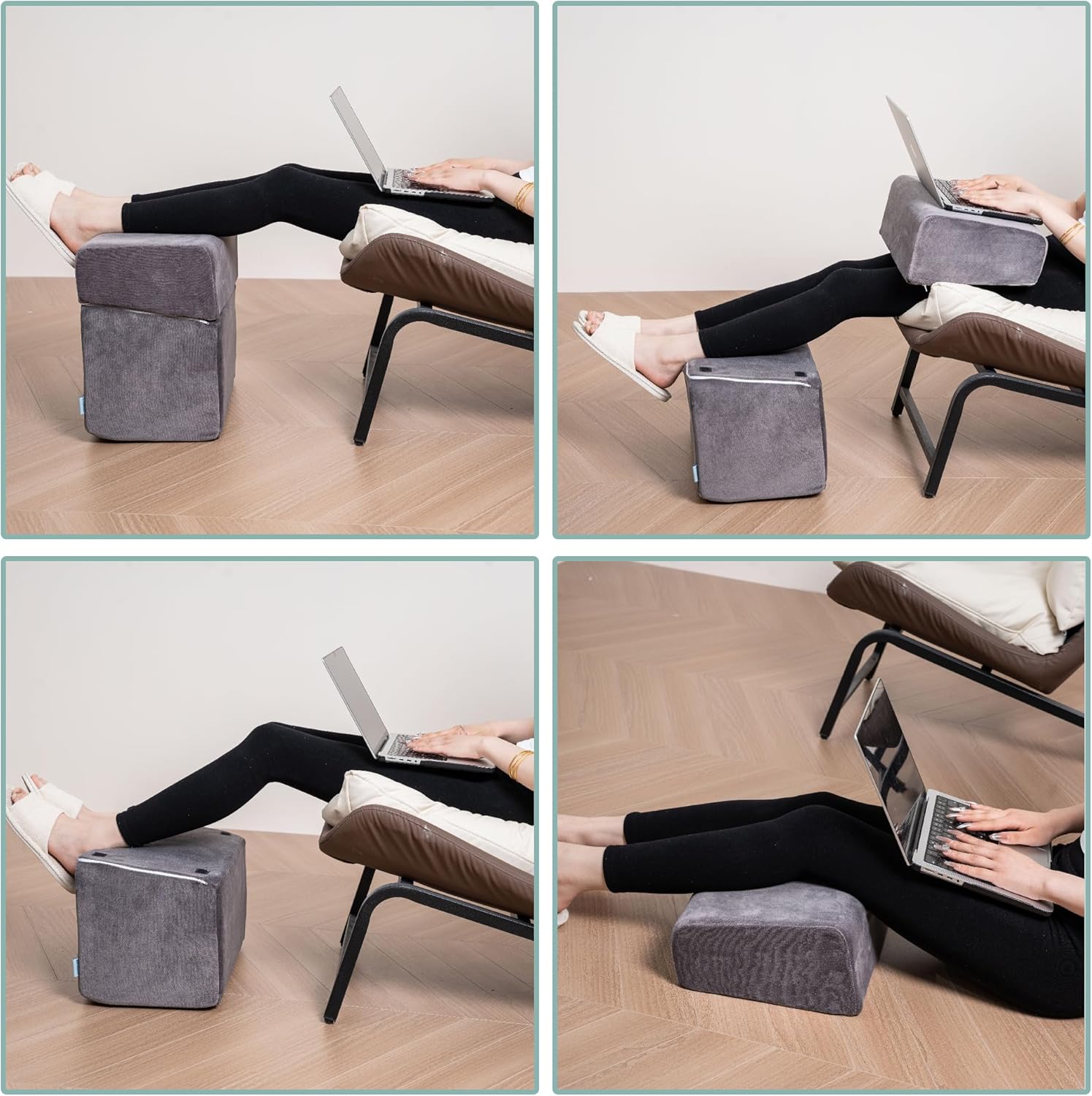 3 Adjustable Heights Foot Rest for Under Desk at Work - Ergonomic High Density Foam Footrest with Washable Cover, Foot Stools for Office, Home, Gaming (Grey)