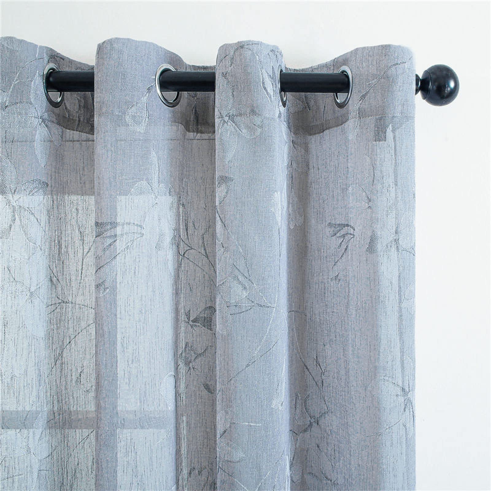 Cortinas opacas transparentes florales para sala de estar, con ojales, aspecto de lino, tela translúcida, decoración moderna del hogar, gris, 150 x 180 cm