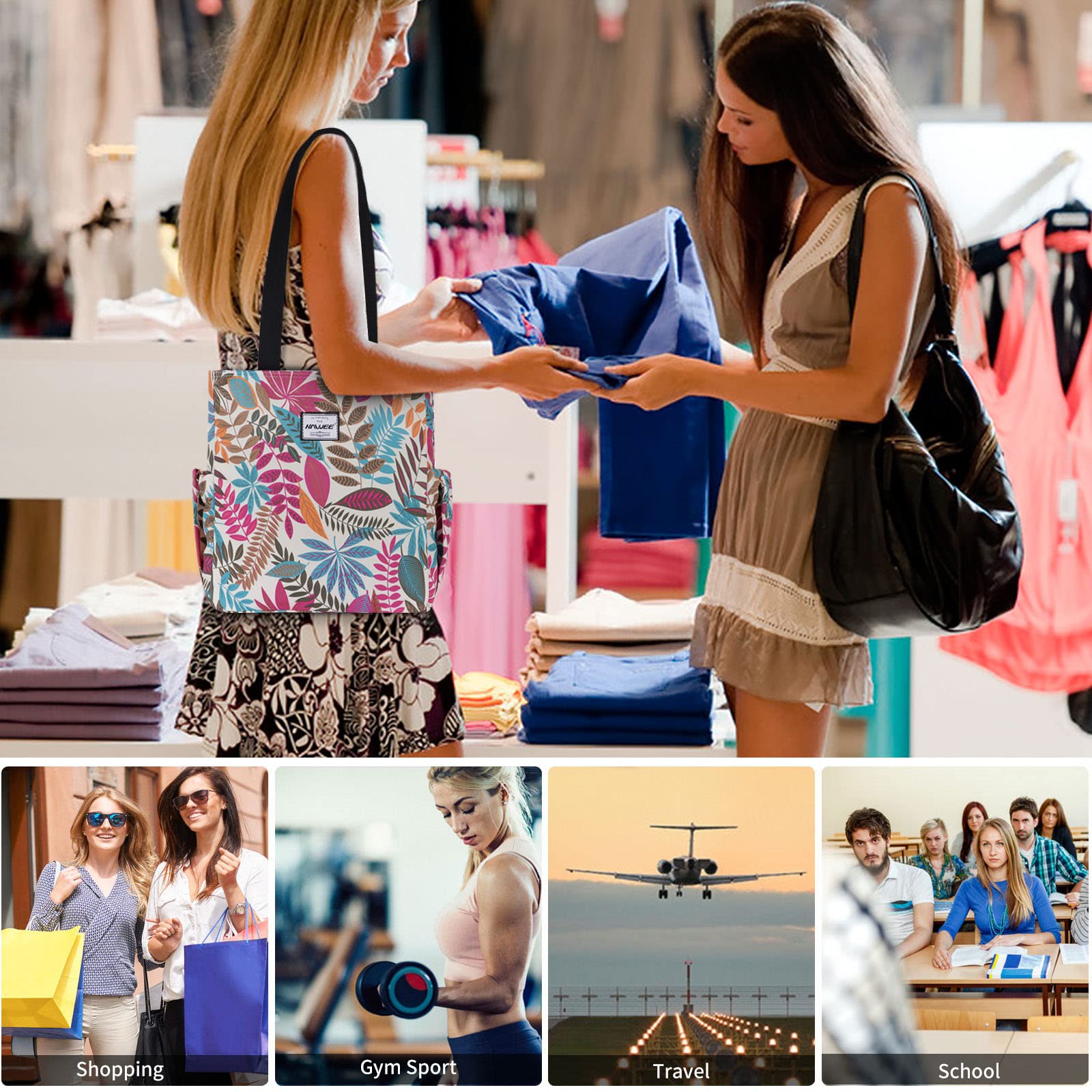 Donna Borsa Tote con Zip Leggera Borsa a Tracolla Casual Borsa a Mano Moda Borsa a Spalla Grande Borsa della Spesa Impermeabile Borsetta per Viaggio Scuola Lavoro Quotidiano Vita Yoga Spiaggia