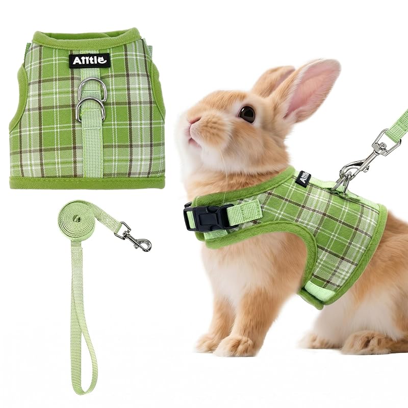 Peitoral macio ajustável com guia para coelhos e pequenos animais Aiitle Green S