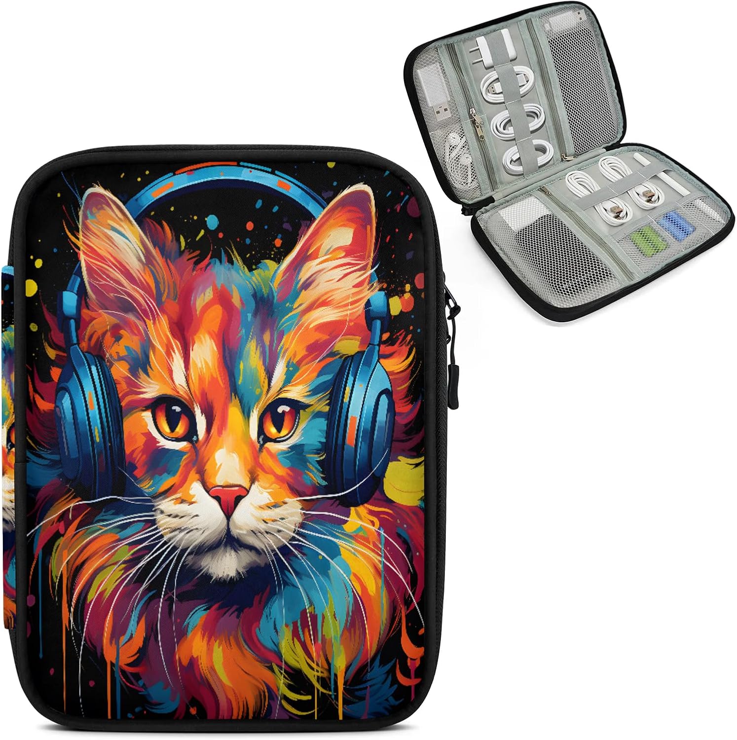Funny Cat Travel Cord Organizer Case for Women Men Animals Tech Electronic Accessories Bag for Cord, Charger, Phone, USB, SD Card