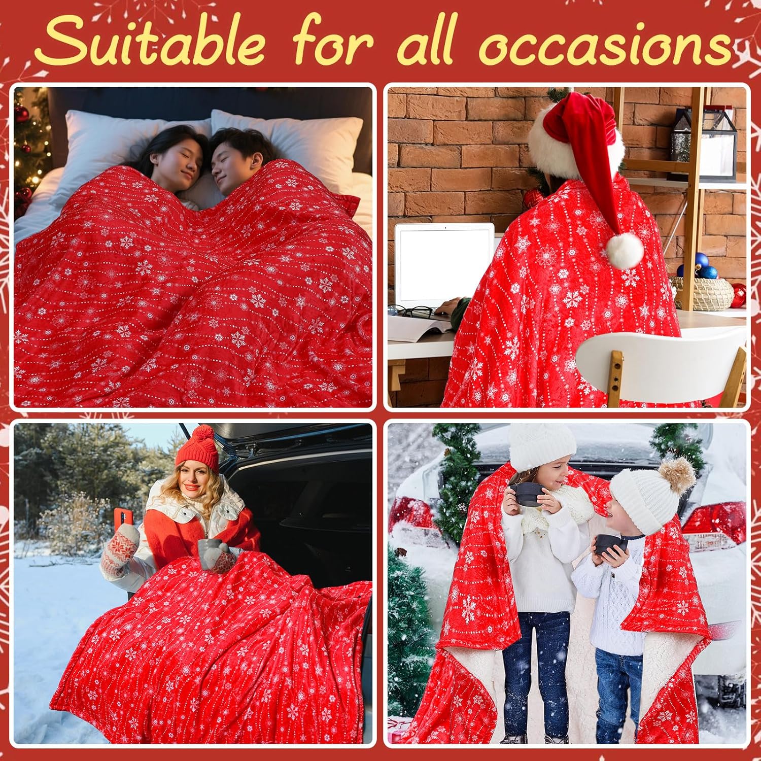 Retisee 12 Volt Heated Car Blanket Heated Electric Christmas Throw Blanket for Car, Truck, SUV, or RV with 3 Heating Levels for Home Camping Portable Indoor Outdoor, 60 x 51 Inch(Red Snowflake) - Image 6