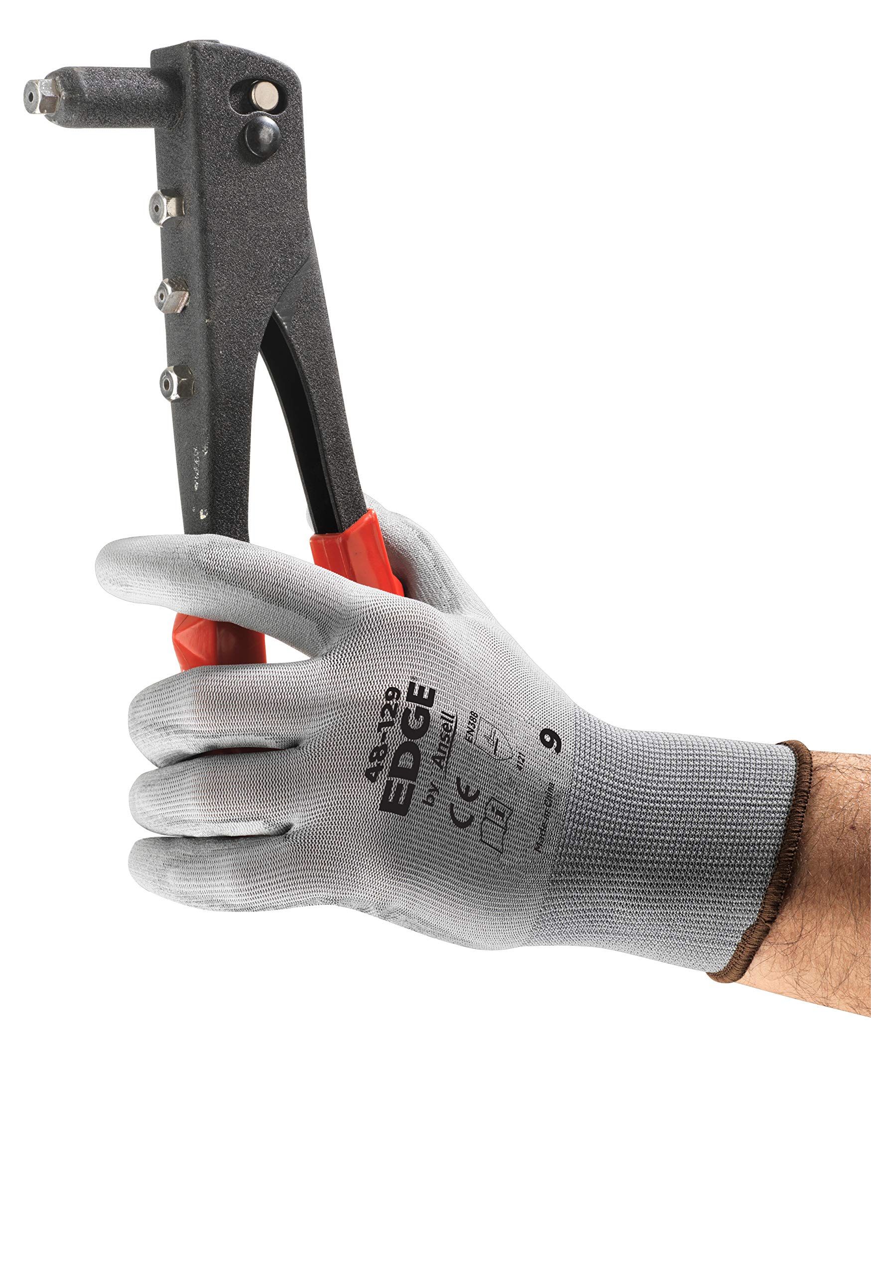 Ansell Edge 48-129 Guantes de trabajo para hombres y mujeres, guantes multiusos para bricolaje, mejoras en el hogar y aplicaciones mecánicas, gris, tamaño 11 (12 pares)