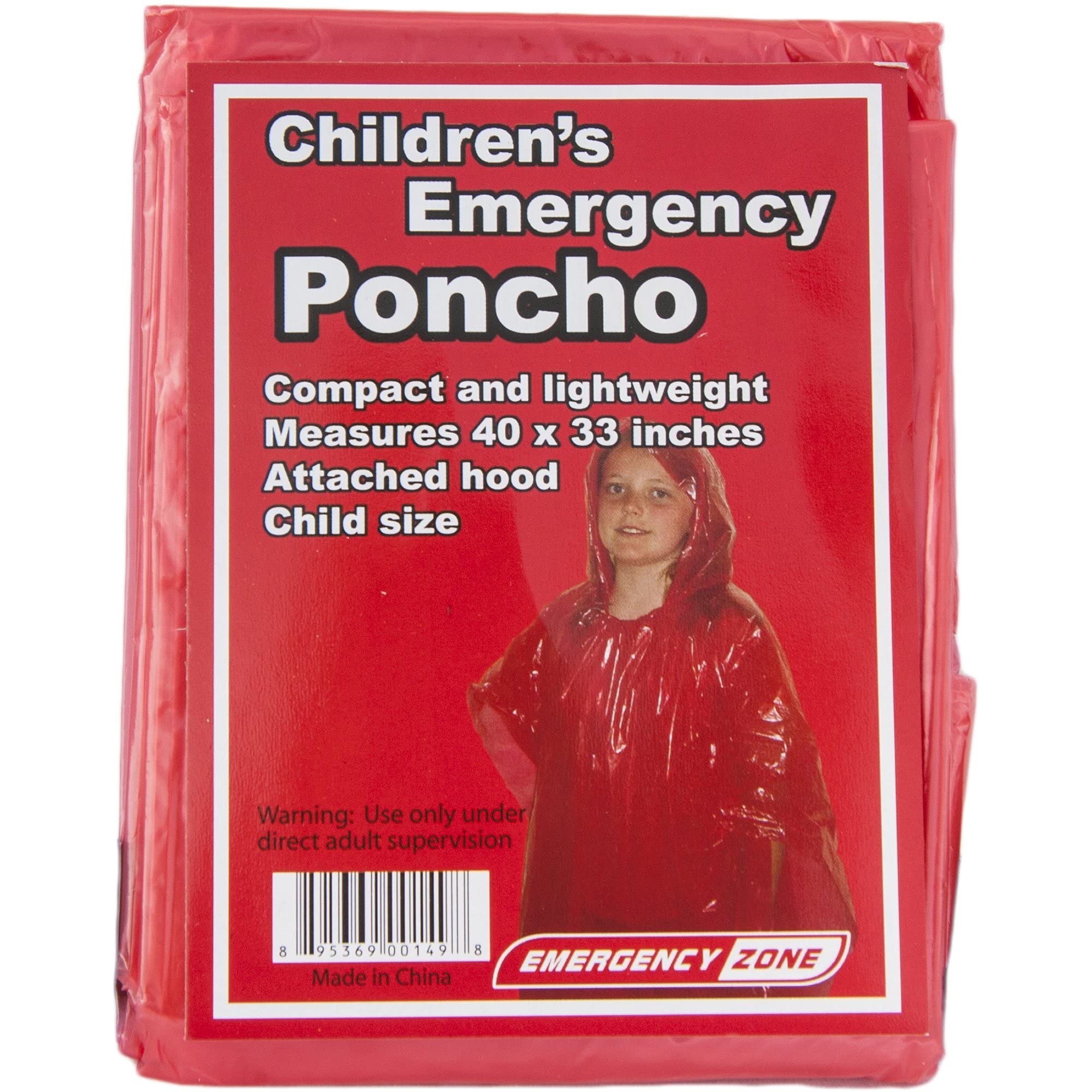 Emergency Red or Green Poncho, Emergency Rain Gear, Weather Protection. Disposable. Bulk Pack Options