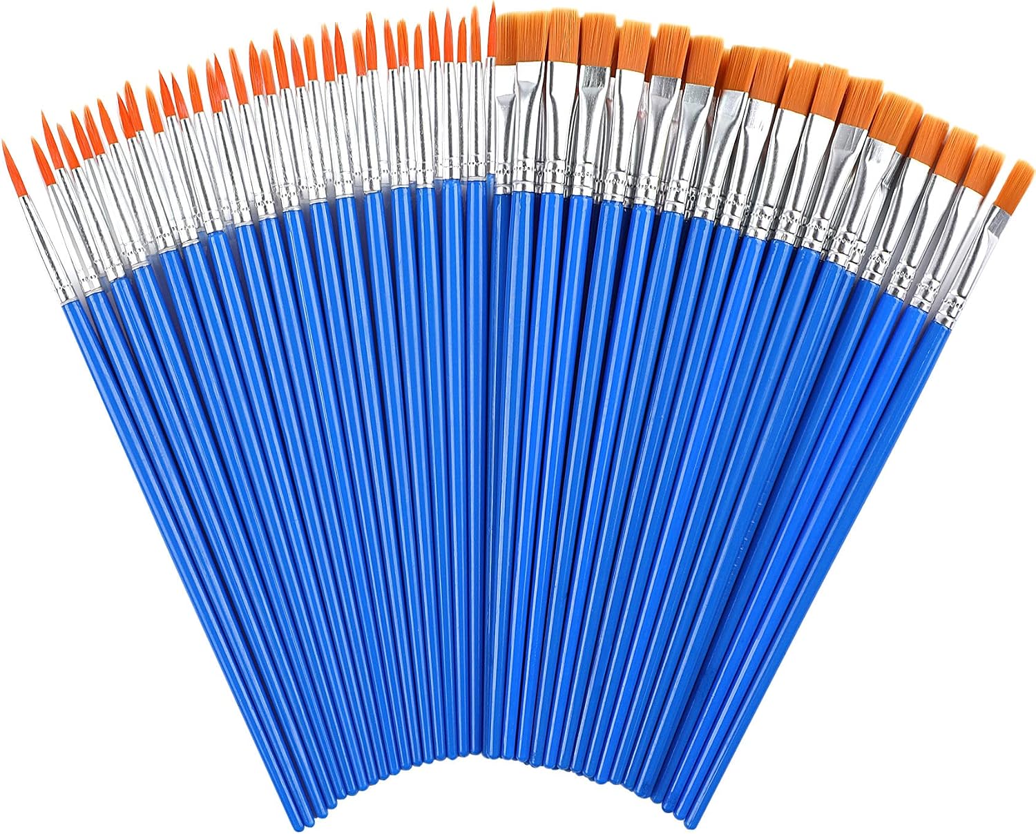 100 Pcs Paint Brushes Round Flat Small Brush Bulk for Detail Painting