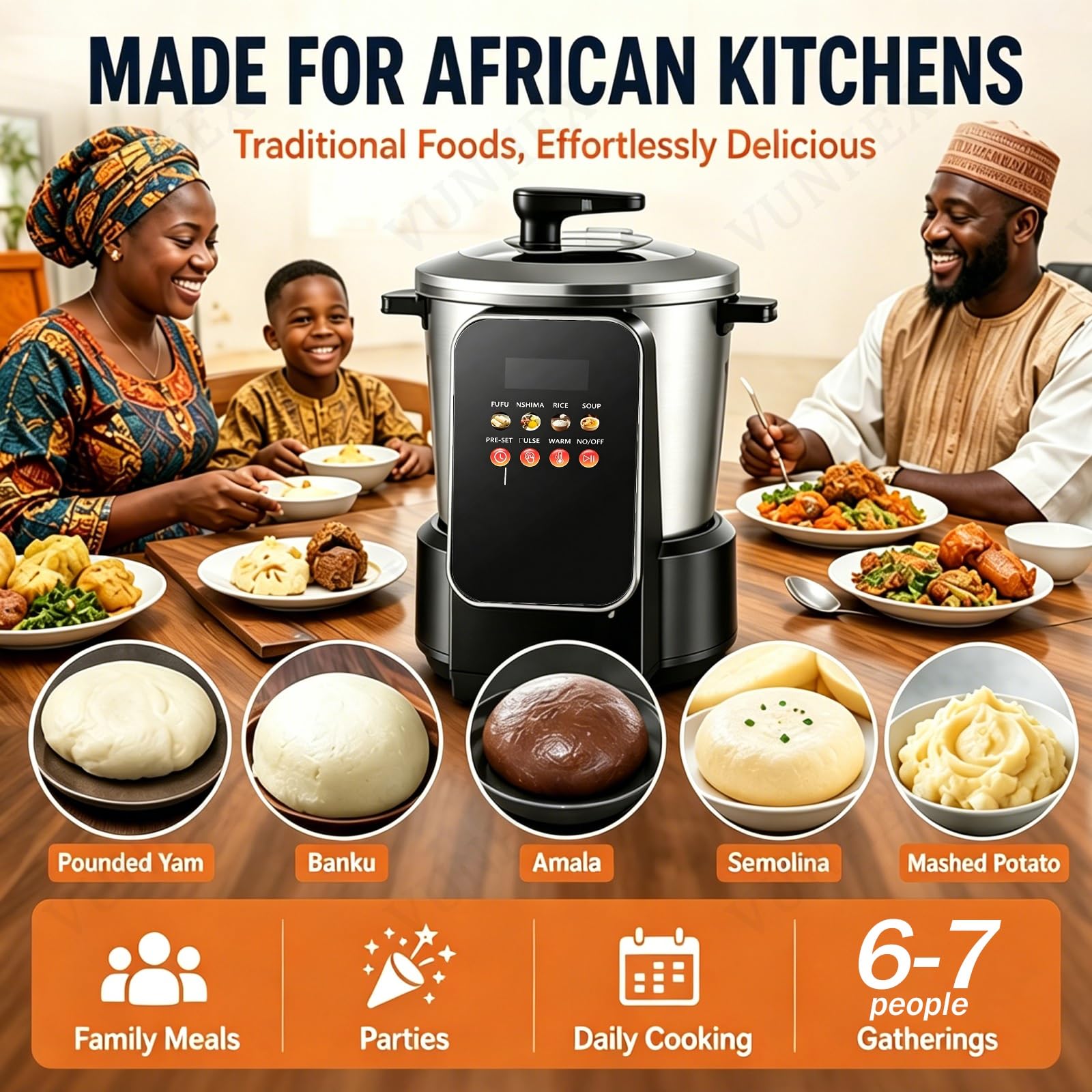 Machine Automatique Pour Pâtes Alimentaires Africaines (Fufu) | Robot culinaire grande capacité (6 L) avec écran tactile LED intelligent, pour Eba, Amala et Banku, accélère le service
