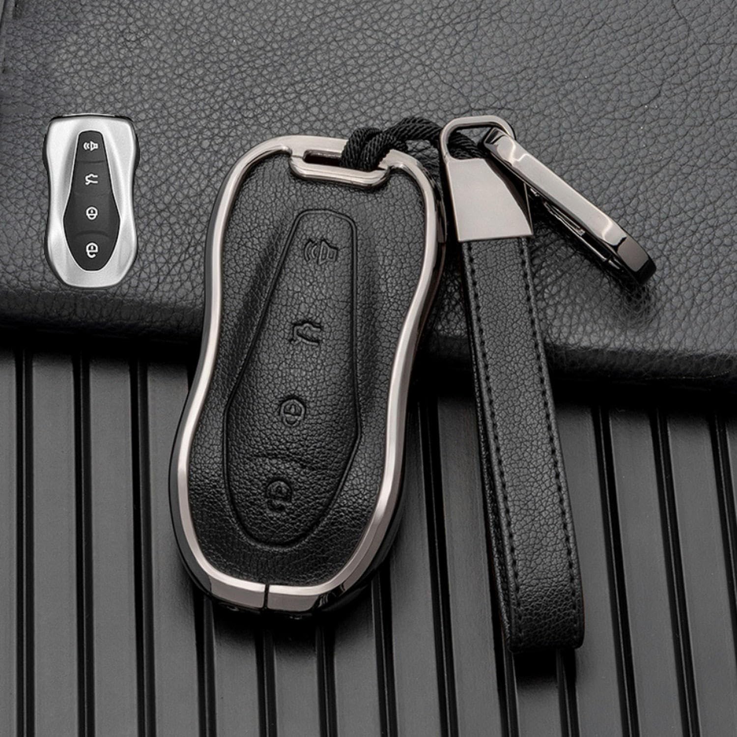 LAVIYE Leather Car Remote Key Cover Case Holder，for Geely Tugella 2020 Azkarra Xingyue Boyue Pro Atlas Pro Gili Tugella Accessories, silver brown
