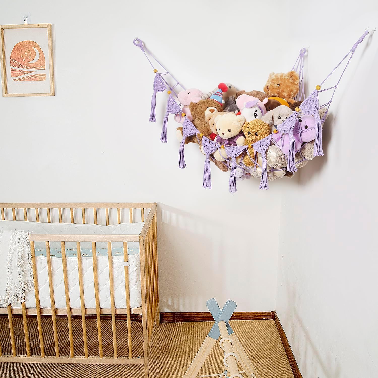 Kuscheltier Aufbewahrung Netz Hängend Organizer für Kinderzimmer - Stofftier Spielzeug Hängematte für Teddy, Eckspielzeug für Schlafzimmer (Lila)