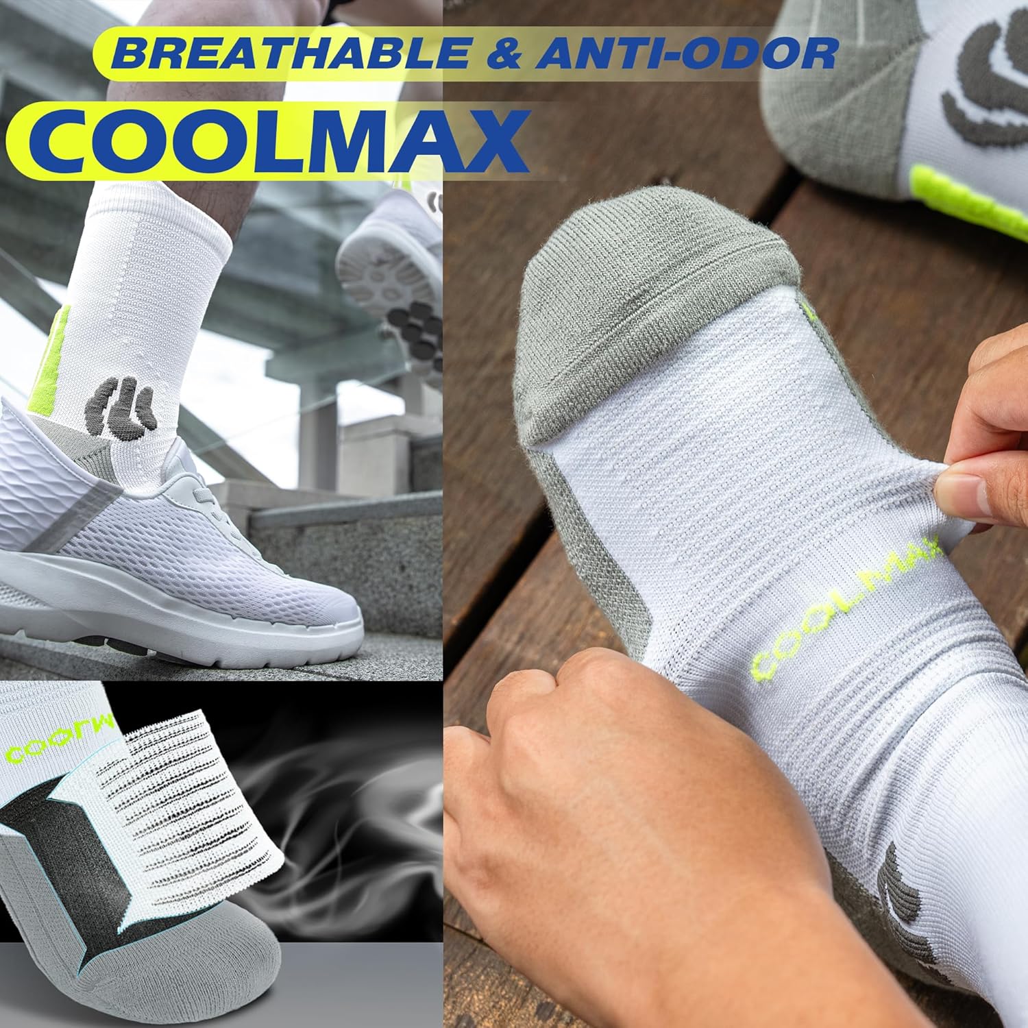 BRISIRA Coolmax Compression Running Socks Moisture Wicking Anti Blister Crew Mid Calf Athletic Hiking Tennis Sock 3 Pairs - Image 5