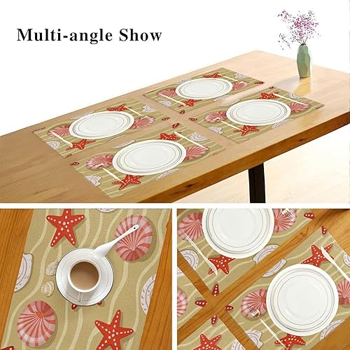 Miniatura 6 de Personalizado Verano Playa Concha Estrella de Mar Beige Rectángulo Acolchado Manteles individuales Cena Manteles individuales lavables Niños 6