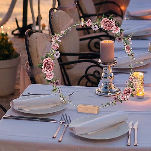 Miniatura 2 de Centro de mesa de 15 piezas de aro floral de metal con base para mesa, juego de decoración de anillos de corona de metal de 12 pulgadas con