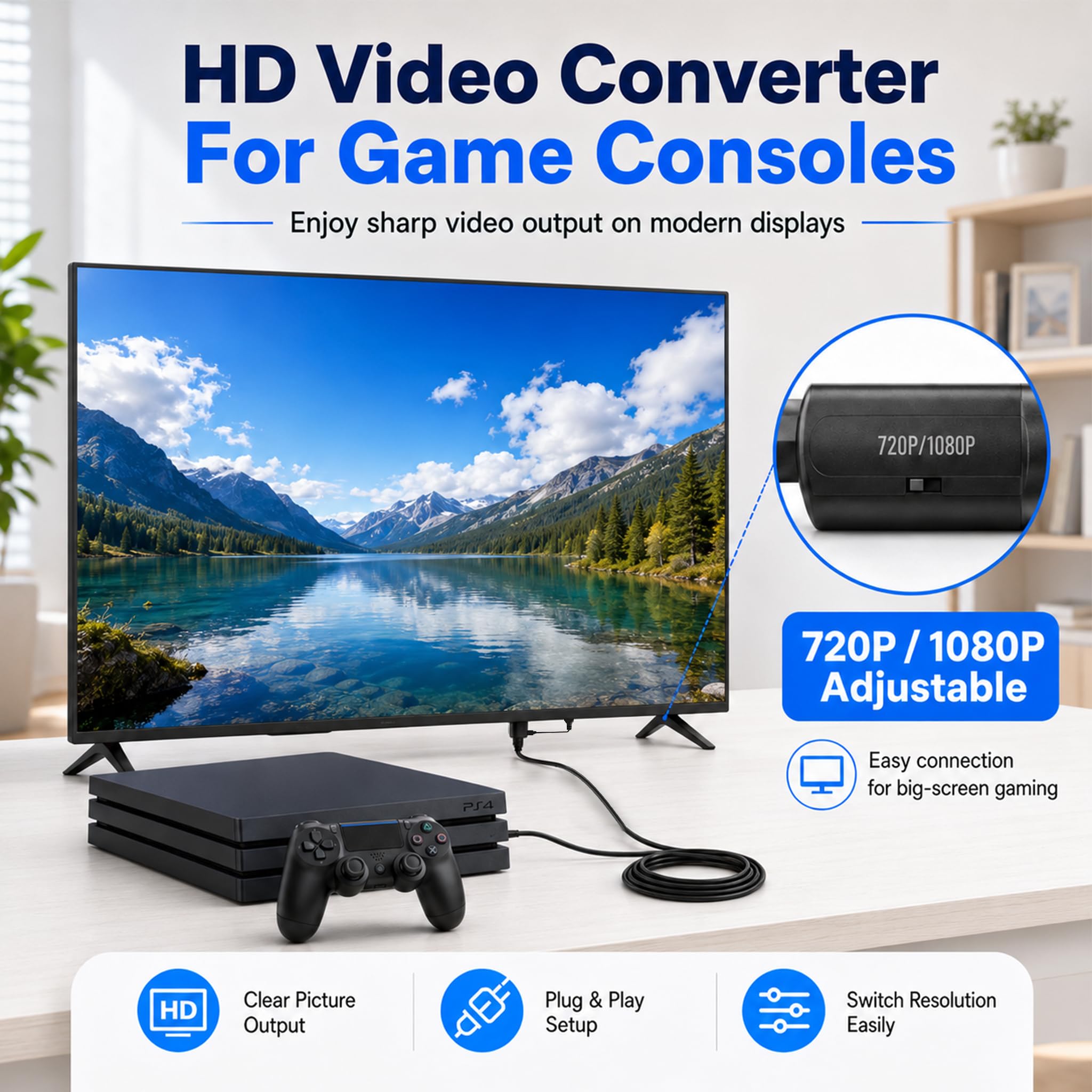 PS1 PS2 auf HDMI Adapter, AV-Kabel für PS2 auf HDMI 1080P 720P, Konverter Audio Video HD mit 150 cm Kabel, kompatibel mit PS1 PS2 Slim FAT, HDMI-Adapter, Projektor und moderner Bildschirm