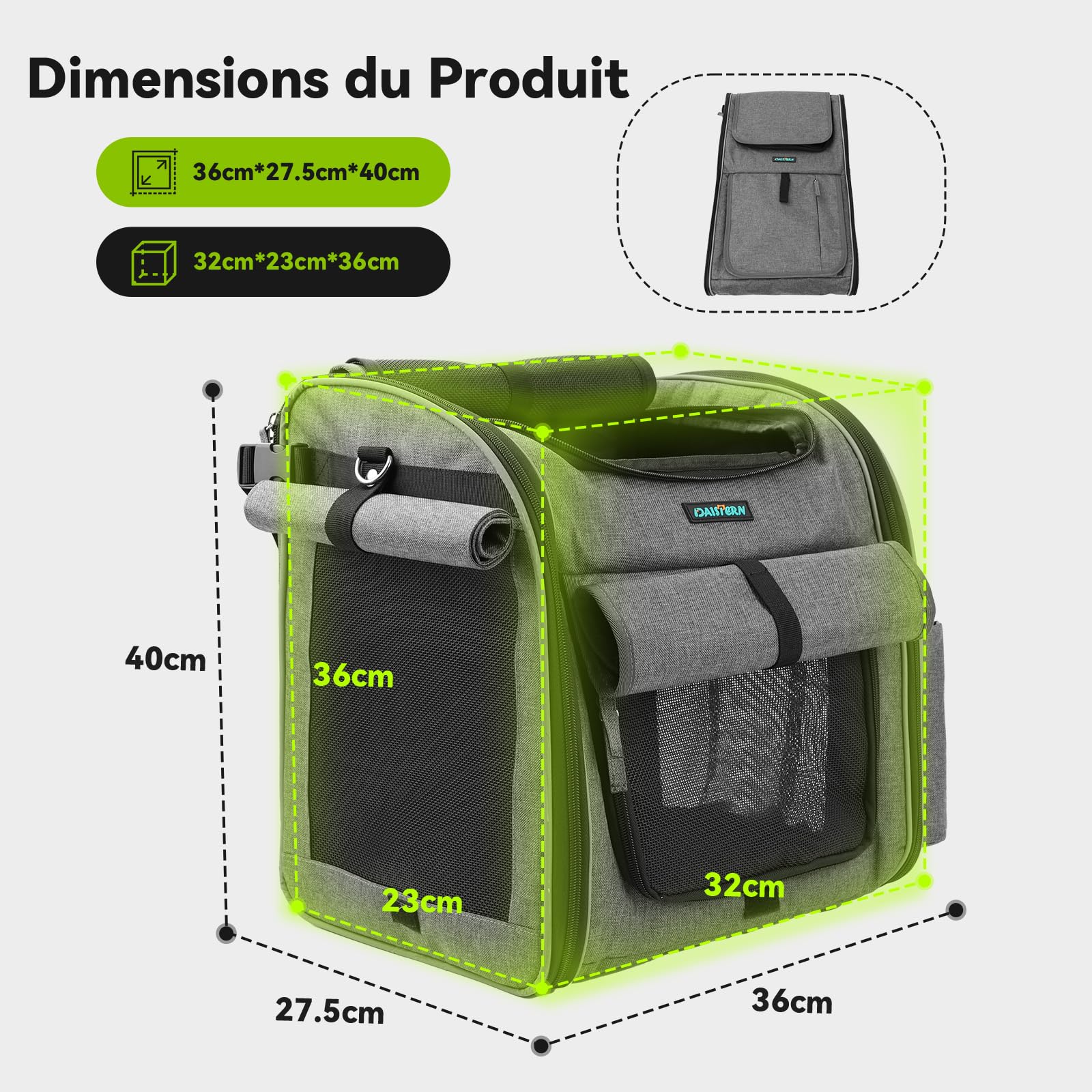 Panier Vélo Avant pour Chiens Chats jusqu'à 10KG avec Support Φ80mm, 4 en 1 Sac à Dos Animaux