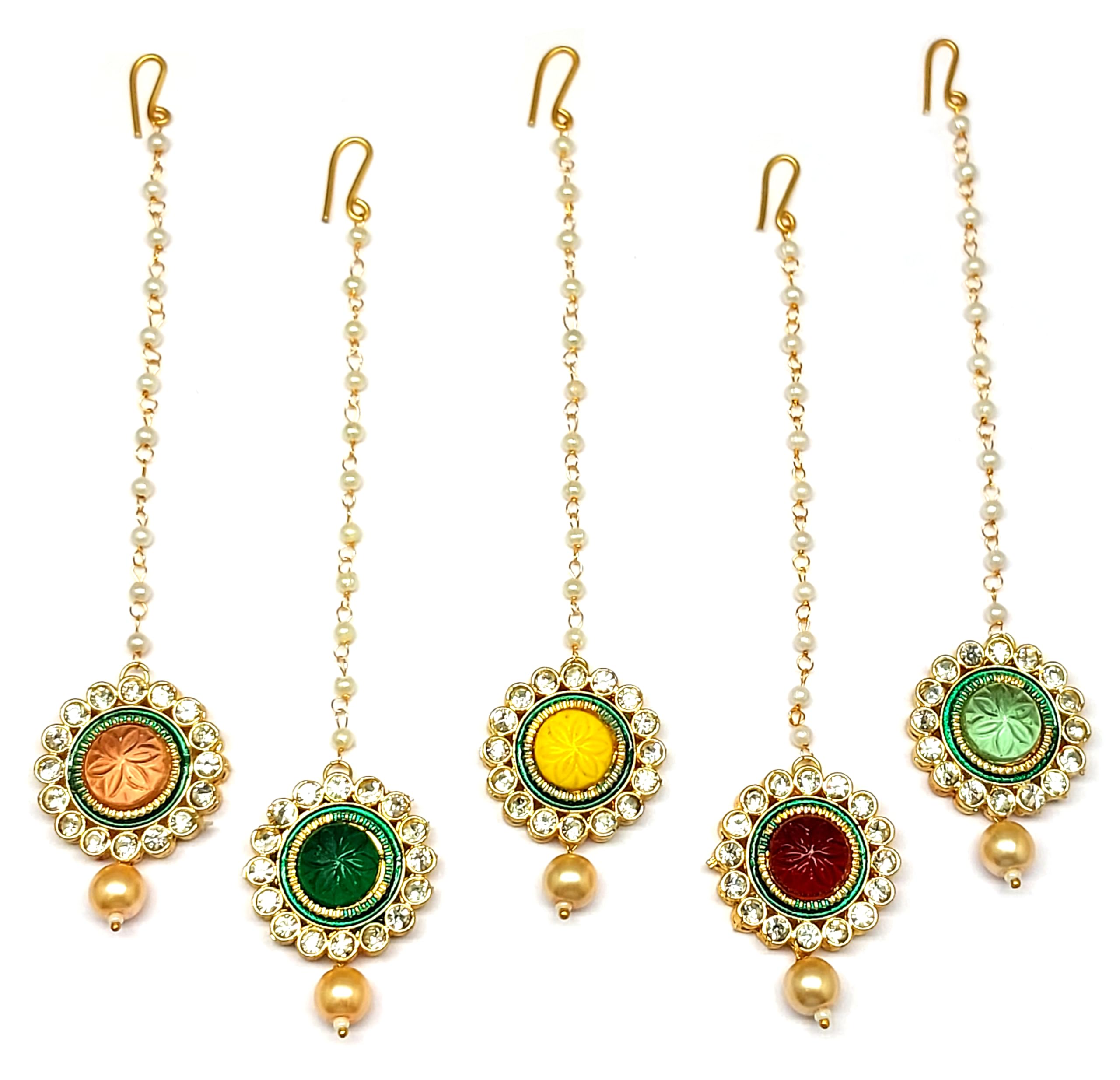Radhesh Creation and Jewellery Color Stone Combo Maangtikka for Women And Girls (PCS.5) (Peach,Green,Red,Yellow,Parrot Green) (MT Combo-078)-image-41