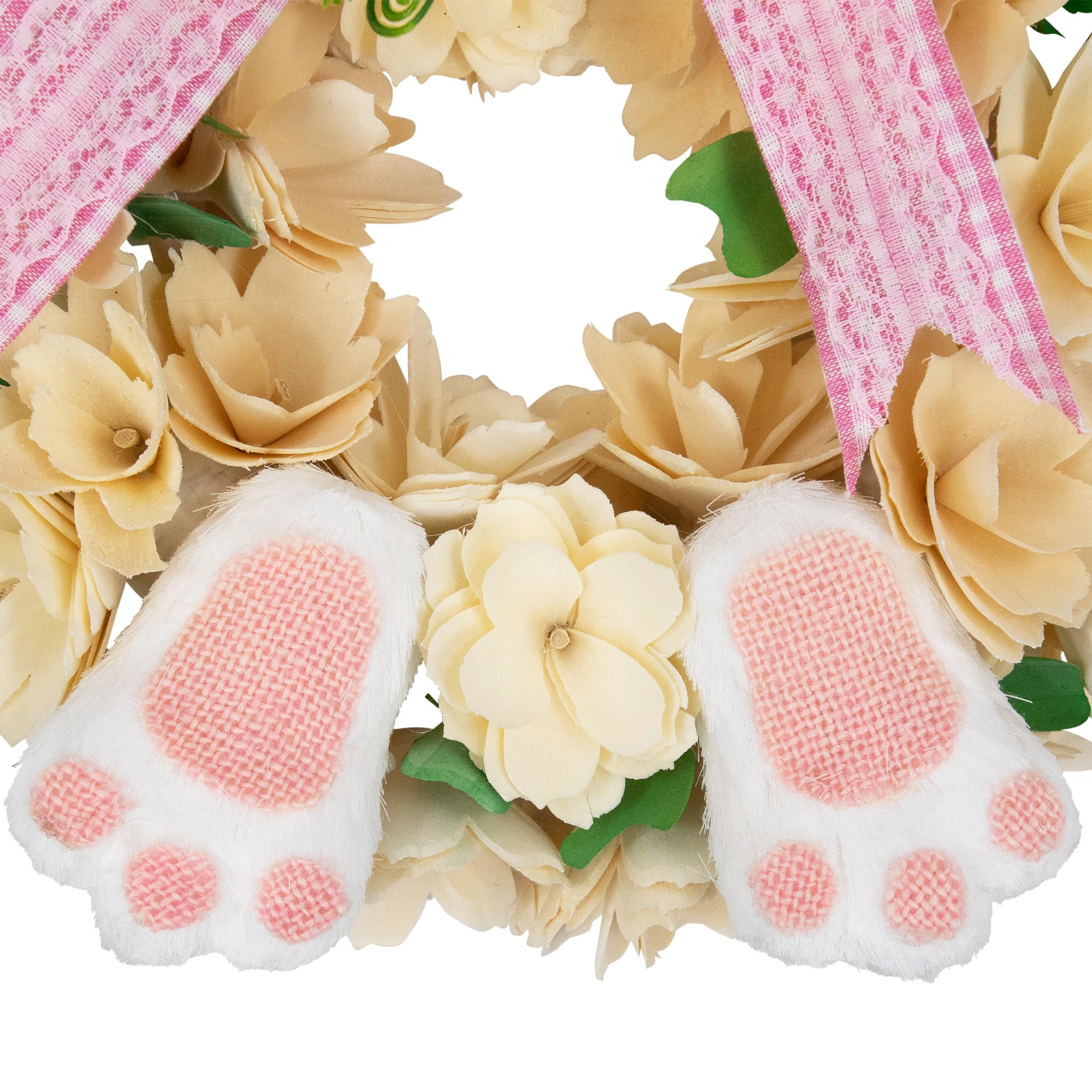 Northlight Wooden Floral Artificial Easter Wreath with Rabbit Ears and Paws, 18", White