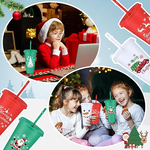 Miniatura 6 de Umigy 24 vasos de Navidad de 24 onzas de plástico reutilizables con tapas y pajitas para café, vino, bebidas frías y calientes, para decoración de