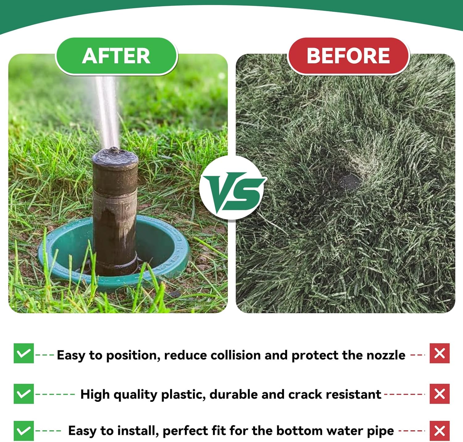 Outside Lawn Sprinkler Head Protector – Pack of 10 Durable Plastic Sprinkler Donuts (8" Diameter, 2.5" Center Opening) – Universal Fit for Hunter PGP & Standard Sprinkler Heads