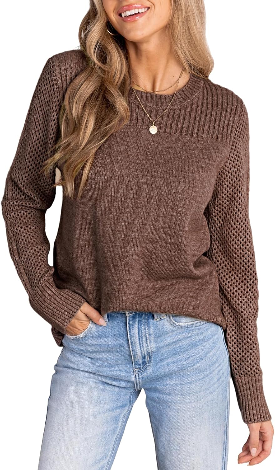 CUPSHE Womens Sweaters Casual Long Sleeve Pullover Sweaters Crewneck Soft Knit Jumper Top