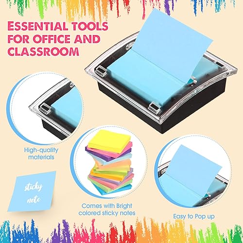 Miniatura 3 de Thenshop 12 blocs de notas adhesivas emergentes con 2 unidades de dispensador de notas desplegable, soporte de notas, base negra, parte superior