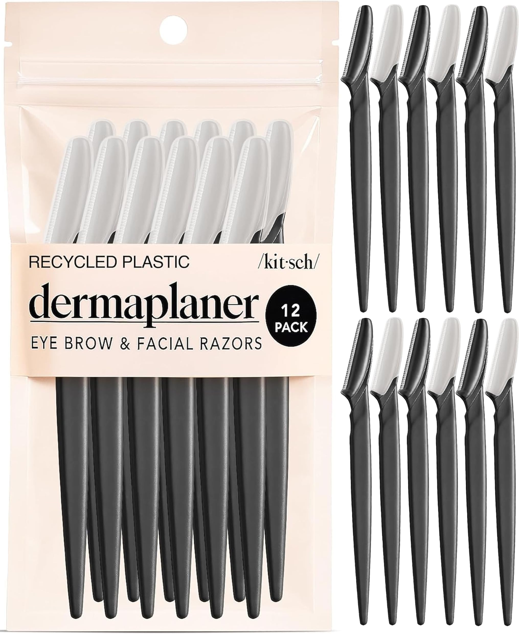 Kitsch Dermaplane Razor for Women Face – Face Razors for Women & Men, Eyebrow Trimmer & Face Shaver – Exfoliating Facial Razor & Skin Care Tool for Smoother Skin - Black, 12 pcs